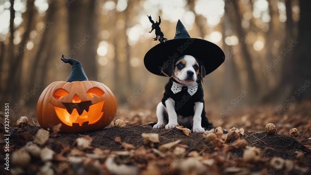 Stockillustratie halloween jack o lantern A Halloween puppy dressed as ...