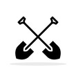 Shovel icon. Crossed shovels symbol. Black icon of shovel isolated on white