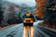 Yellow school bus on serene road