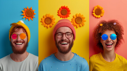 A man , a woman , and a child are wearing sunglasses and hats