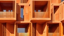 Abstract Architectural Design Of An Orange Building With Unique Geometric Patterns