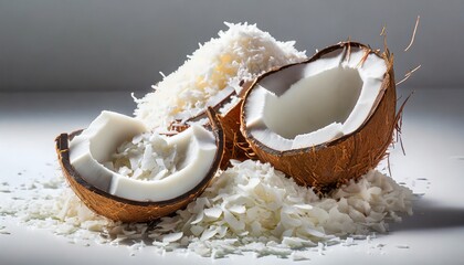 Poster - heap of coconut flakes on white background