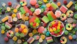 assorted gummy candies top view jelly sweets