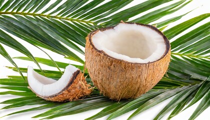 Poster - fresh coconut with leaves on white background coconut on white background with clipping path