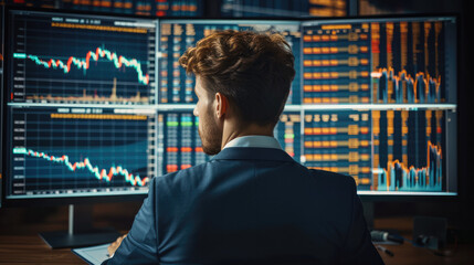 Poster - Businessman data analytics big data visualization technology business client analysis management. Financial exchange rate. Generative AI.