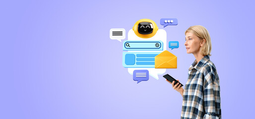 Poster - Yong girl with phone and AI chat bot