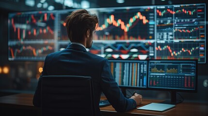 Poster - Business people Analyze the chart Investing in Stocks, Business development, financial plan and strategy. Investment of growth on currency rate. Generative AI.