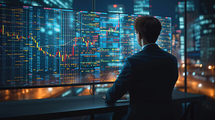 Poster - Business people Analyze the chart Investing in Stocks, Business development, financial plan and strategy. Investment of growth on currency rate. Generative AI.