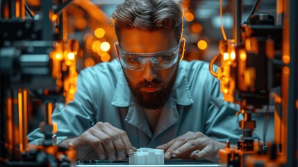 Poster - Engineer tuning 3d printer in the factory. Generative AI.