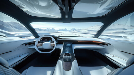 Poster - Modern car interior, minimalism, premium, futuristic. Generative AI.