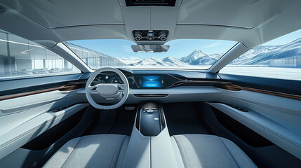 Poster - Modern car interior, minimalism, premium, futuristic. Generative AI.