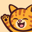 cartoon cute tabby cat waving paw happily