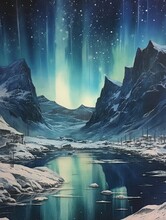 Vintage Aurora Art: Icy Tundras Winter Wall Art Scene