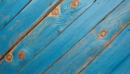 Wall Mural - vintage blue wood texture background with knots and nails