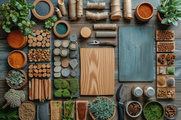 Poster - a diy project flat lay with tools, wood pieces, and paint. concept of do-it-yourself and creative co