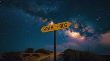 "Dream Big" Text On A Yellow Signpost Against The Milky Way Background Captured At Nighttime