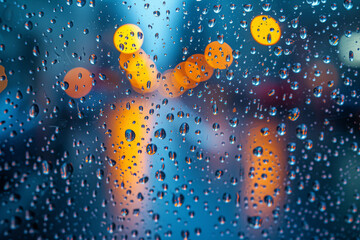 Wall Mural - an image of raindrops on a window, with the blurred outside world creating negative space. concept o