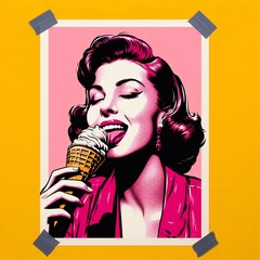 Wall Mural - Waman eating icecream,  digital art