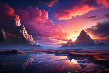 Wall Mural - a dream-like desert landscape, where sand dunes take on a surreal glow under the enchanting hues of 