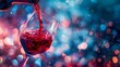 Elegance in a Glass: Red Wine Pouring Amidst Sparkling Lights. Generative ai