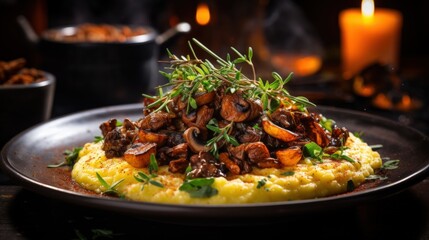 Wall Mural - Polenta with Wild Mushroom Ragu. Best For Banner, Flyer, and Poster