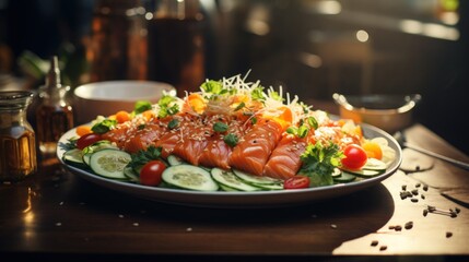 Wall Mural - Sashimi Salad with Ponzu Dressing. Best For Banner, Flyer, and Poster