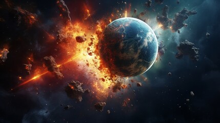 Wall Mural - Planets colliding in outer space, Scifi, explosion