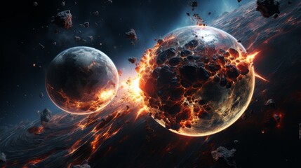 Wall Mural - Planets colliding in outer space, Scifi, explosion