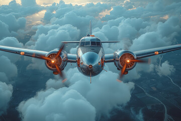 Canvas Print - A vintage airplane show, with classic aircraft performing maneuvers and displays. Concept of aviation history and aeronautical engineering. Generative Ai.