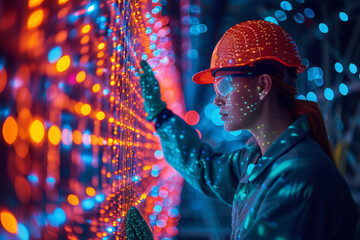 Poster - Engineers working on the implementation of smart grids to optimize energy distribution and consumption. Concept of intelligent energy systems. Generative Ai.