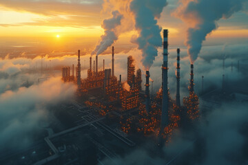 Poster - A medium-sized manufacturing company investing in advanced technologies to minimize emissions and enhance energy efficiency. Concept of industrial environmental responsibility. Generative Ai.