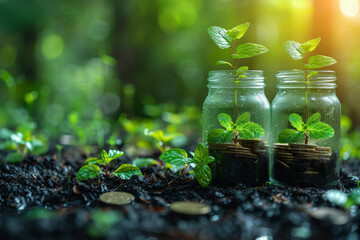 Poster - A financial institution investing in environmentally responsible projects and offering green financial products to promote sustainability. Concept of eco-conscious finance. Generative Ai.