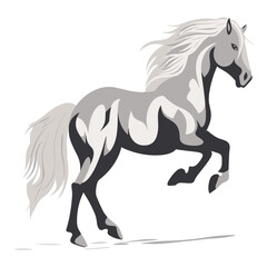 Wall Mural - Galloping Fast: A grey and white horse galloping energetically, illustration against a white background.