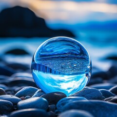 Wall Mural - blue water in crystal sphere. world water day.
