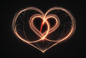 Two glowing hearts intertwined on a dark background