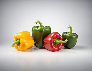 Wall Mural - Three vibrant bell peppers in yellow, red, and green shades, isolated on a transparent background 