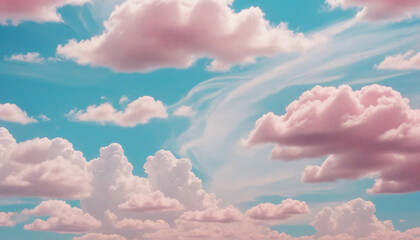 Canvas Print - sky-inspired abstract digital wallpaper design featuring flowing blue and pink clouds in a three-dim