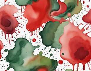 Vibrant red and green watercolor splashes on a white background, creating a colorful and creative design 