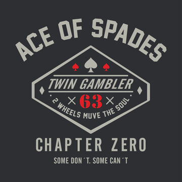 abstract vector image written ace of spades twin gamble 63 chapter zero, embroidery style. Vector for silkscreen, dtg, dtf, t-shirts, signs, banners, Subimation Jobs or for any application