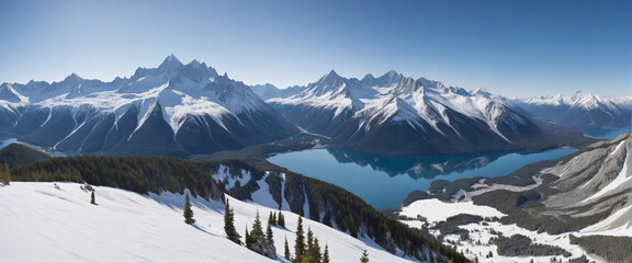Snowy peaks and majestic mountains, isolated in a serene winter landscape