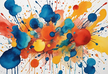 Vibrant watercolor paint splashes dripped on isolated white background