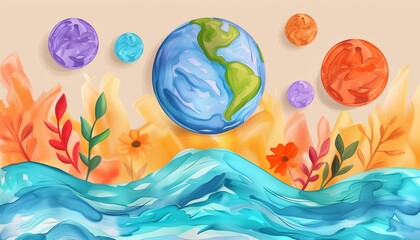 Wall Mural - Watercolor world art day background,abstract painting