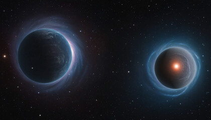 Wall Mural - Two celestial bodies in an endless dance through the cosmos on a black background 