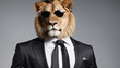 Lion dressed as a businessman with black sunglasses