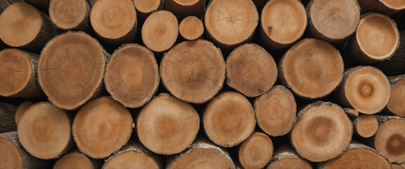 Detailed texture background of a pile of firewood pieces