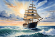 Journey Across the Waves: Watercolor Ship Art