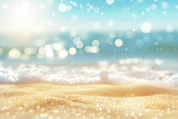 Poster - Blur beautiful nature Summer sand beach bokeh background