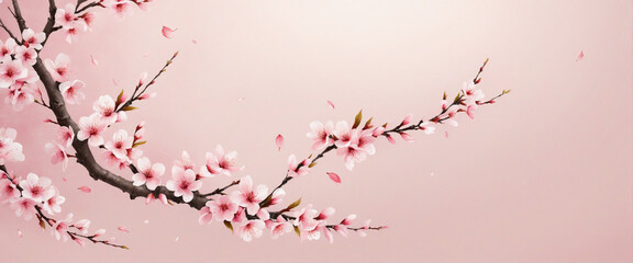  Stylish Pink Cherry Blossom Banner on Pale Pink Background for Calm and Peaceful Setting