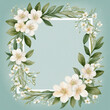 Watercolor hand painted style rectangle frame with spring white flowers and branches
