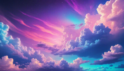 Wall Mural - Vibrant Sky with Neon Clouds and Colorful Purple and Blue Banner